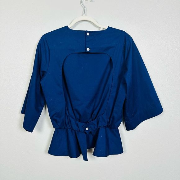 TOIT VOLANT V-Neck Mid Sleeve Work Career Dress Open Back Blouse Size Medium - Picture 4 of 9